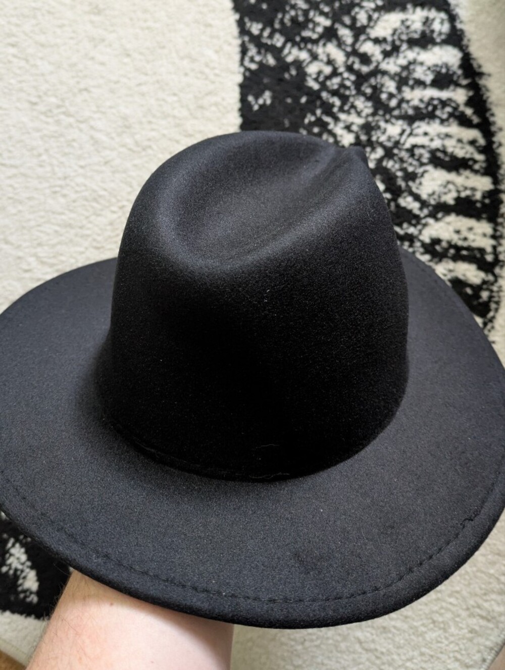 Witchy Black Wide-Brim Fedora with Pink Floral, Butterfly & Moon Embroidery - Picture 11 of 13